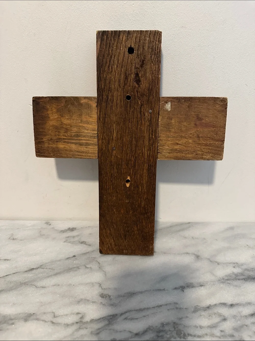 Rustic Wood Wall Cross with Silver Decorative Accent